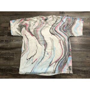 Vtg Vintage Tie Dye Mens XL White Gray Pink Marble Pattern T Shirt Made in USA